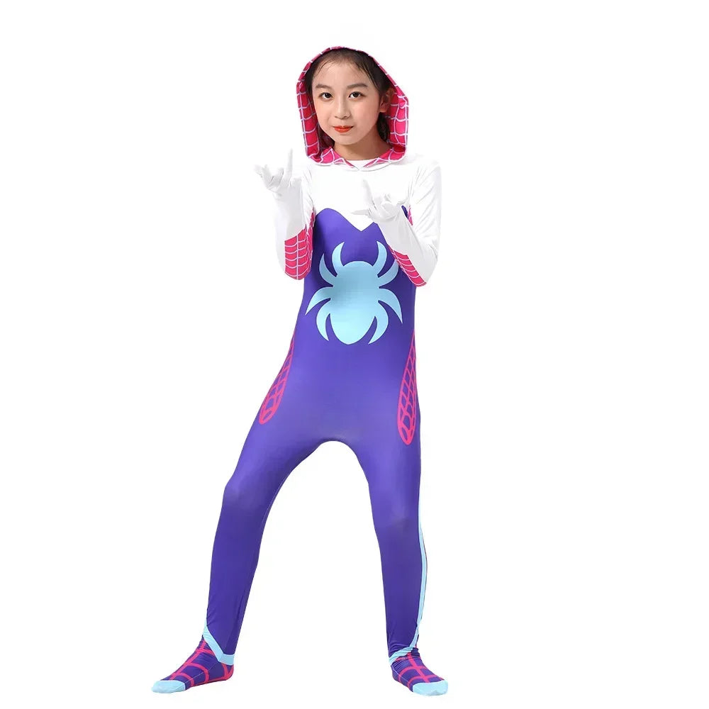 Adult Kids Gwen Stacy Spider Costume Gwenstacy Cosplay Superhero Bodysuit Jumpsuit Women Girls Halloween Christmas Clothes Gift