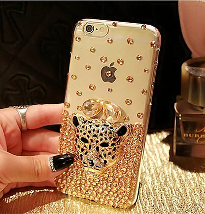 Luxury Hot Tiger Leopard Head Diamond Rhinestone Crystal Bling Phone Cases for Iphone