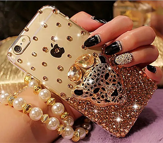 Luxury Hot Tiger Leopard Head Diamond Rhinestone Crystal Bling Phone Cases for Iphone