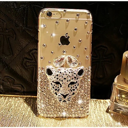 Luxury Hot Tiger Leopard Head Diamond Rhinestone Crystal Bling Phone Cases for Iphone