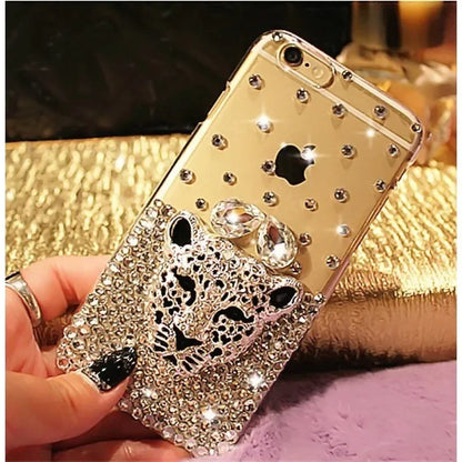 Luxury Hot Tiger Leopard Head Diamond Rhinestone Crystal Bling Phone Cases for Iphone