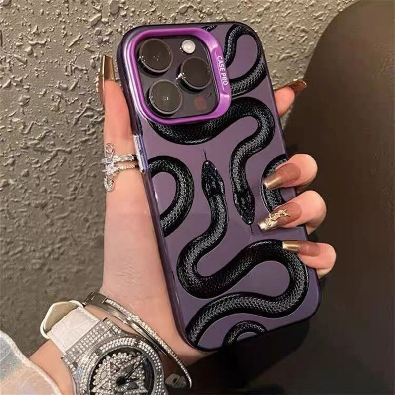 Luxurious Black Snake Matte Phone Case for IPhone