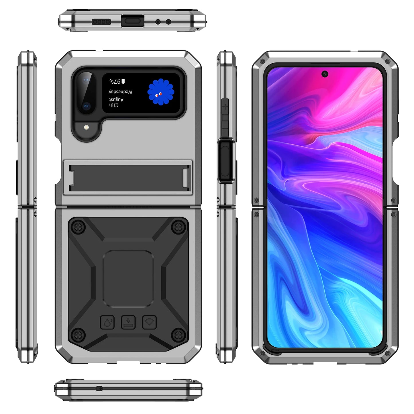 Shockproof Case for Samsung Dirt Proof Metal Armor Cover with Bracket Stand