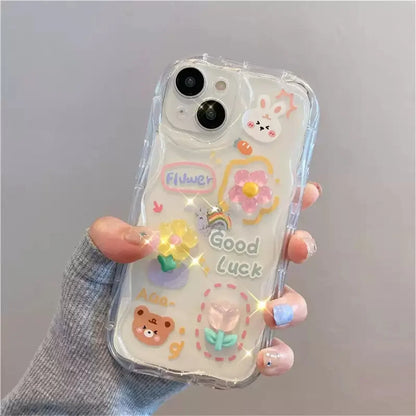 Korean 3D Bear Hang Phone Chain Lanyard Clear Soft Case For iPhone