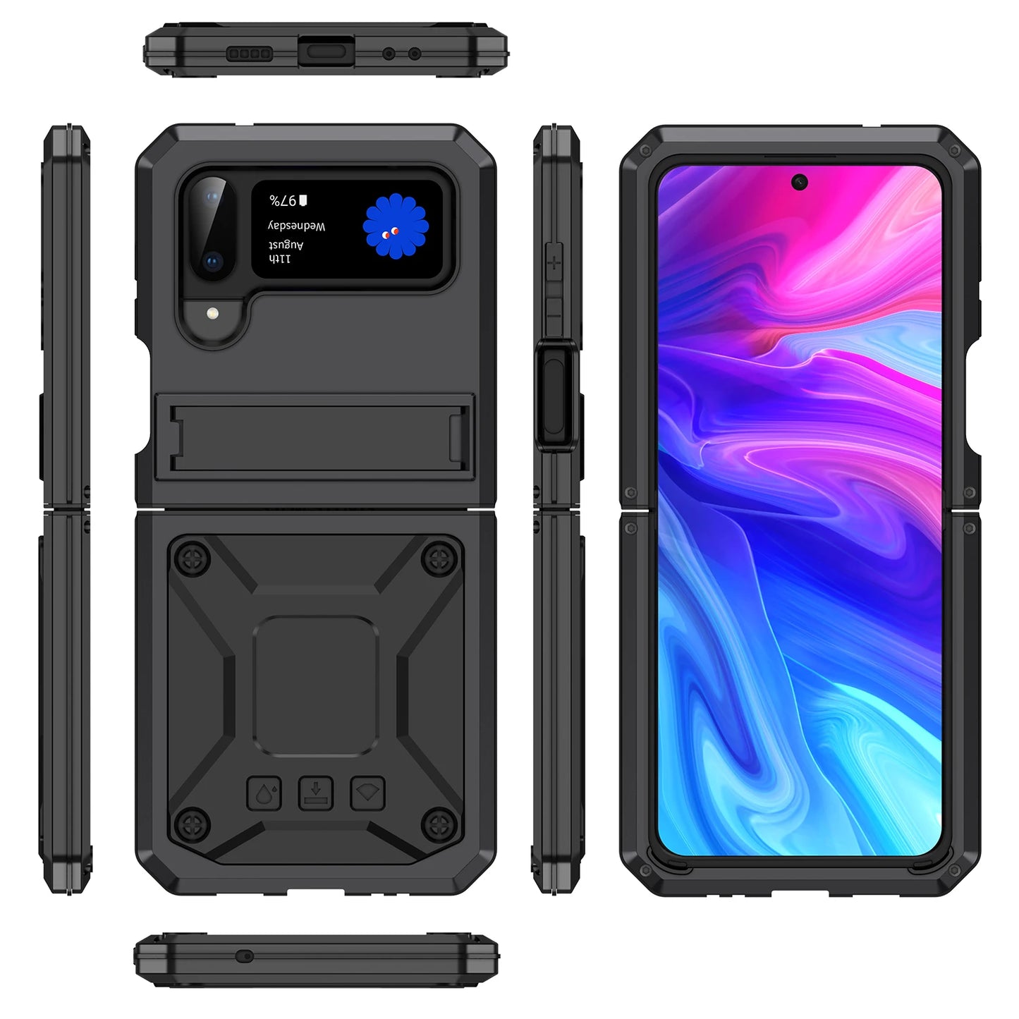 Shockproof Case for Samsung Dirt Proof Metal Armor Cover with Bracket Stand