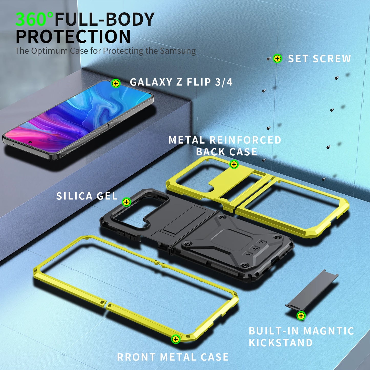 Shockproof Case for Samsung Dirt Proof Metal Armor Cover with Bracket Stand