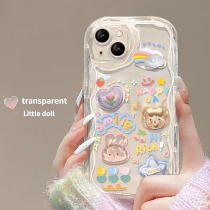 Korean 3D Bear Hang Phone Chain Lanyard Clear Soft Case For iPhone