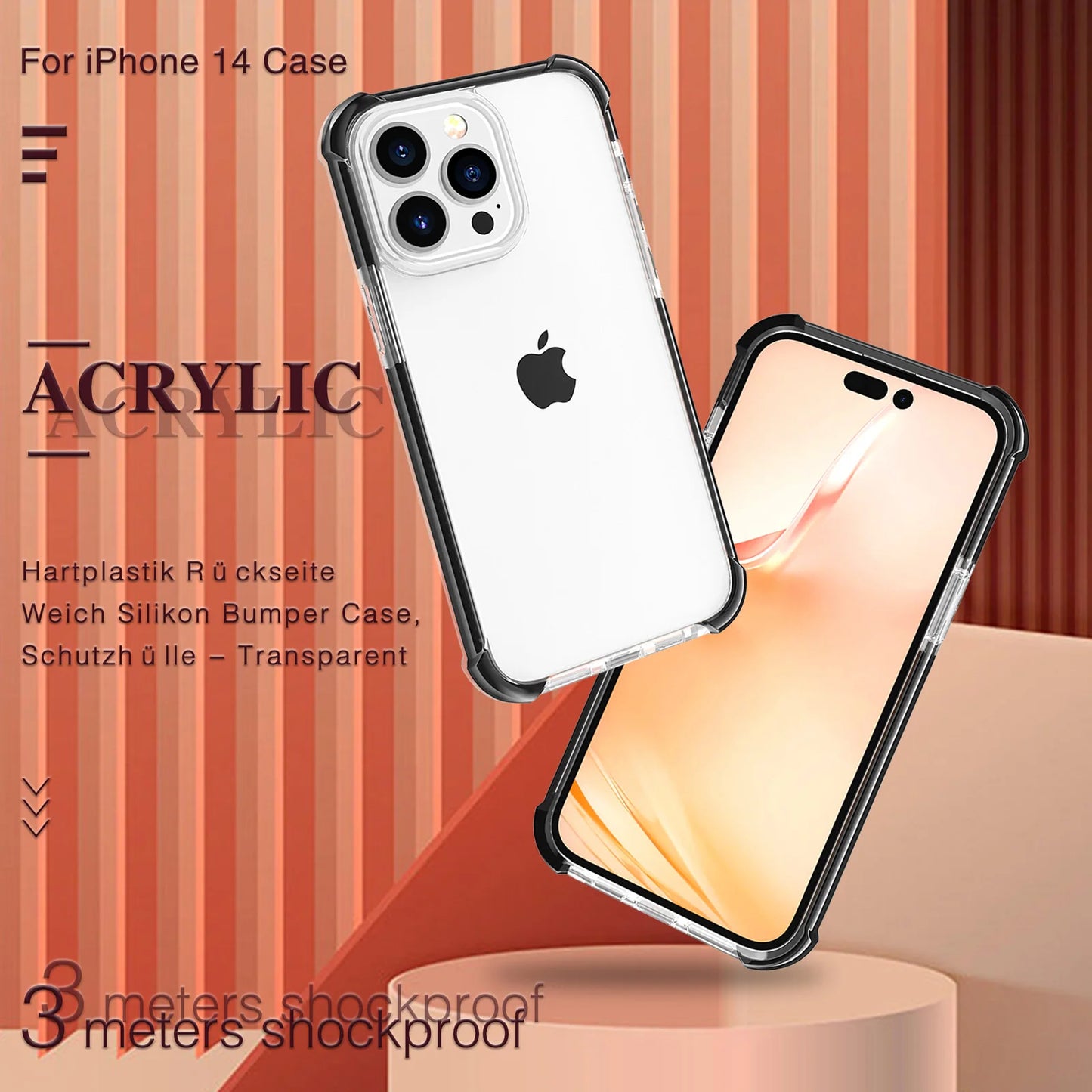 Shockproof Cover For iphone, Acrylic Crystal Clear Hard Back Shell