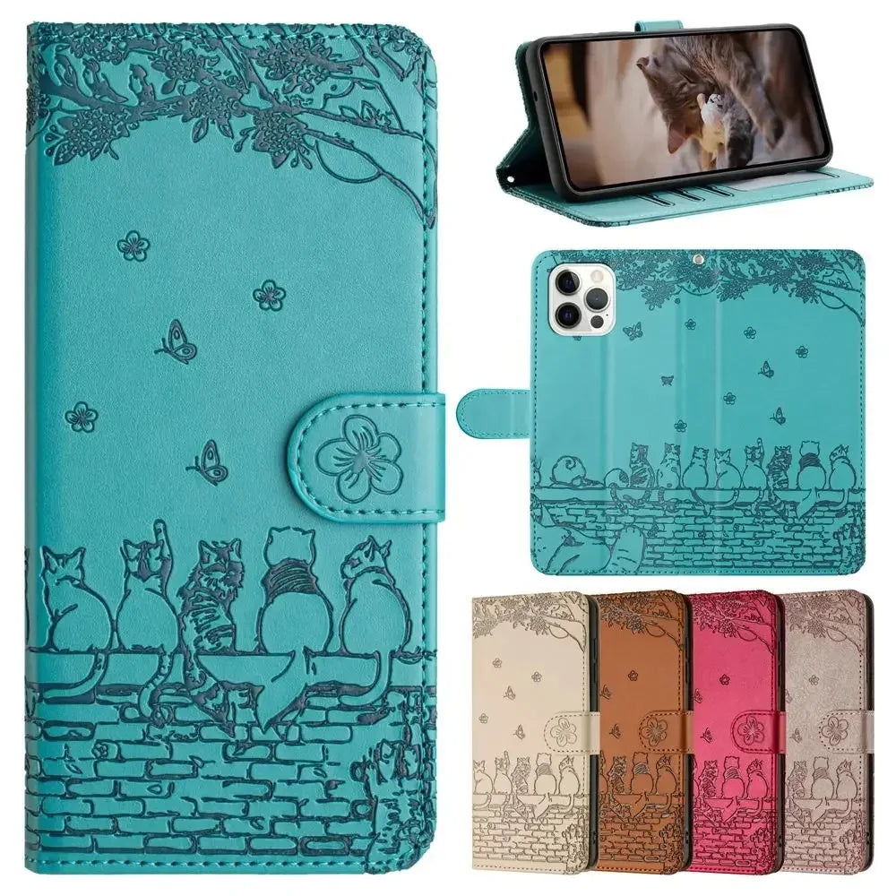 S24 Ultra S23 FE Leather Case for Samsung Galaxy A55 A35 A15 A05S A54 A34 A24 A14 A53 A33 A13 A23 Case 3D Cat Phone Wallet Cover