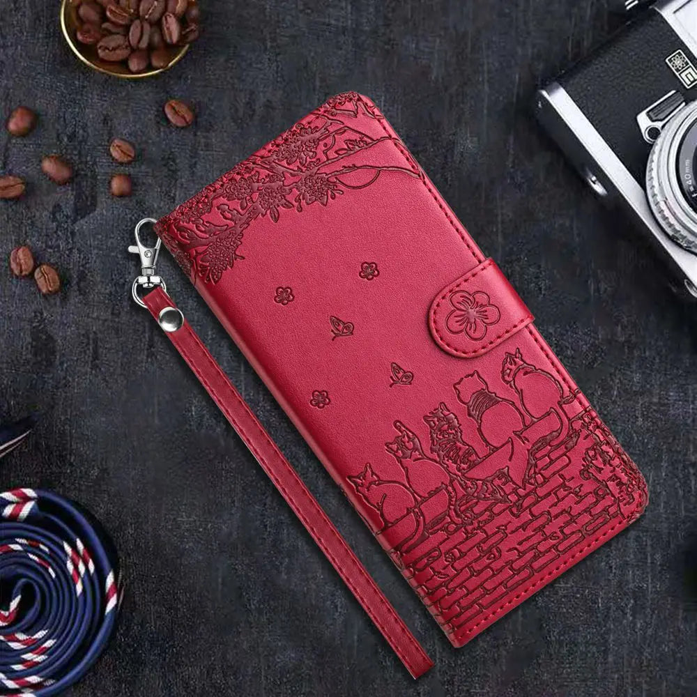 S24 Ultra S23 FE Leather Case for Samsung Galaxy A55 A35 A15 A05S A54 A34 A24 A14 A53 A33 A13 A23 Case 3D Cat Phone Wallet Cover