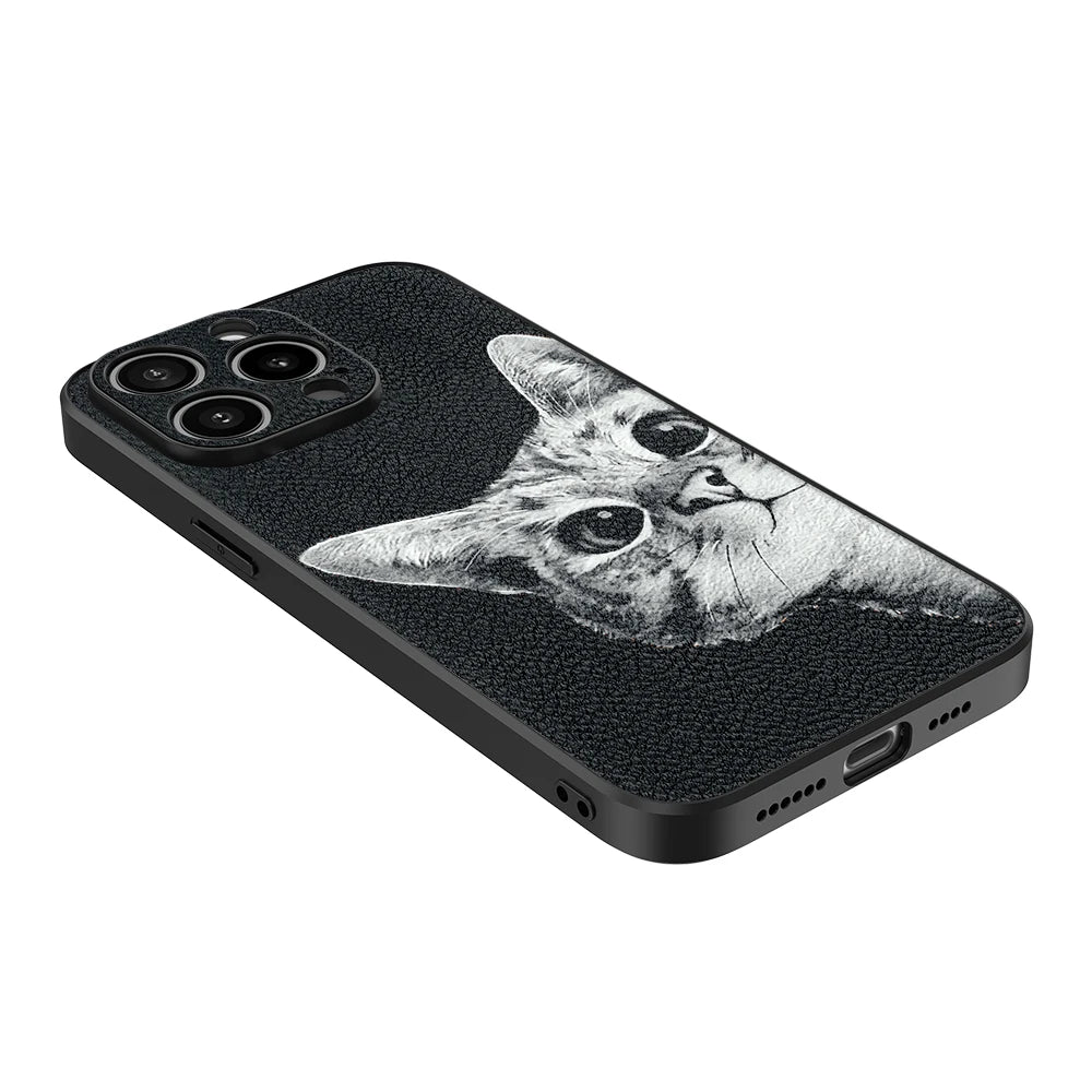 Black Cat Dog Lion Pattern with Camera Paint case for IPhone