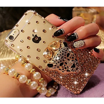 Luxury Hot Tiger Leopard Head Diamond Rhinestone Crystal Bling Phone Cases for Iphone