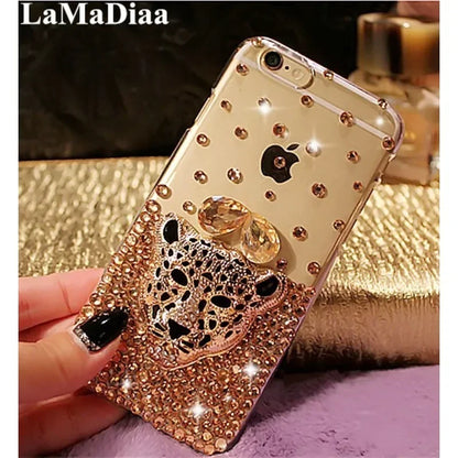 Luxury Hot Tiger Leopard Head Diamond Rhinestone Crystal Bling Phone Cases for Iphone